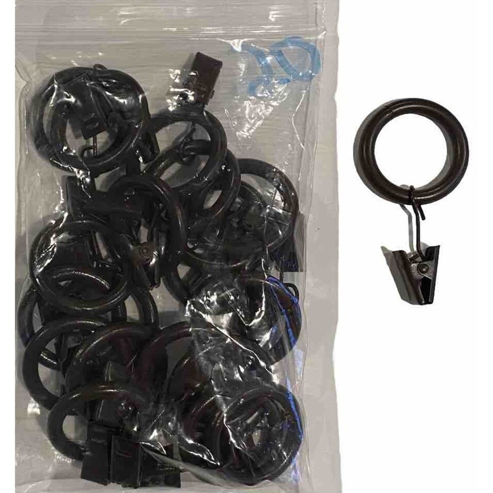 20 Brown Metal Clip Curtain Drapery Rod Rings - for 1" rod or under